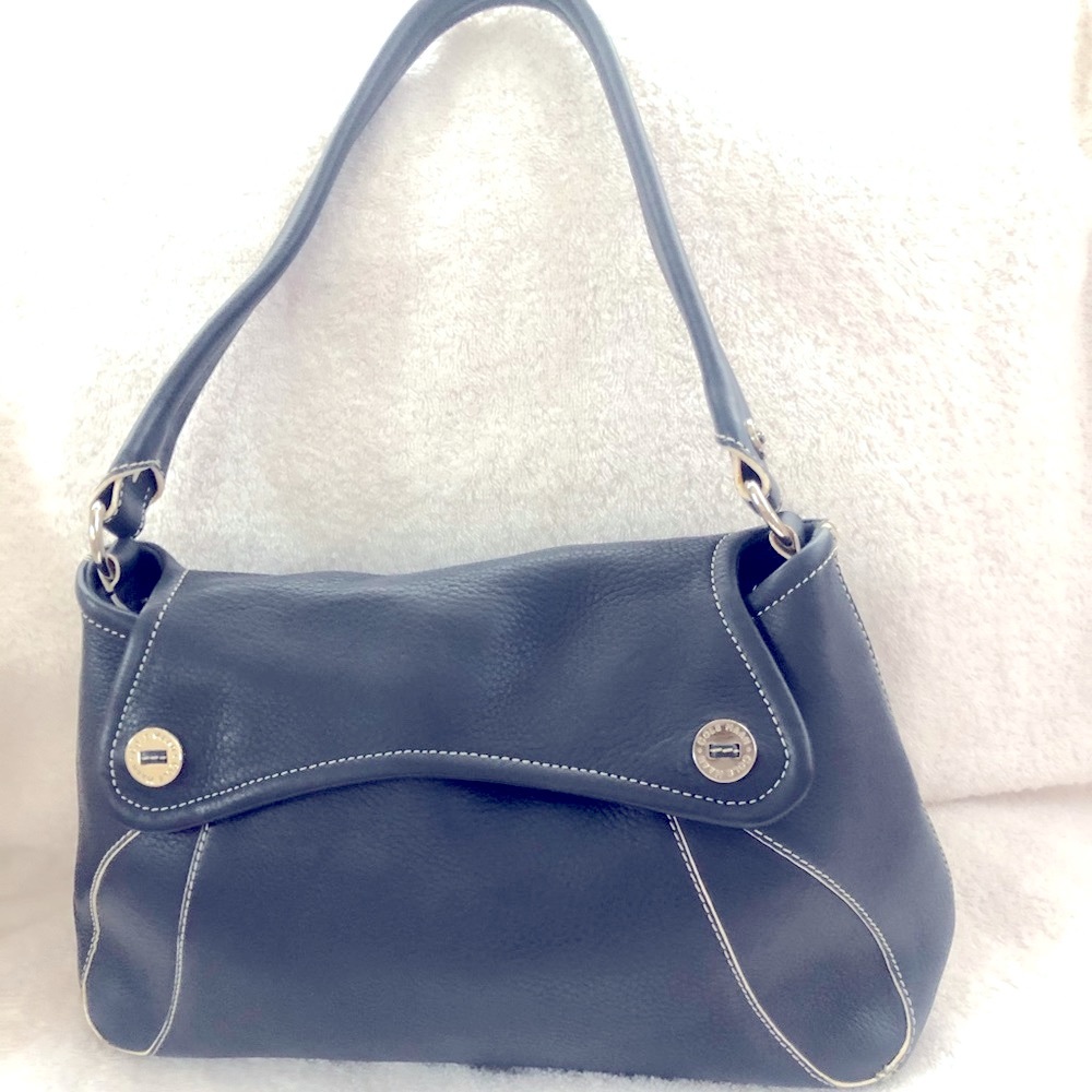 Cole Haan navy blue pebbled leather shoulder bag